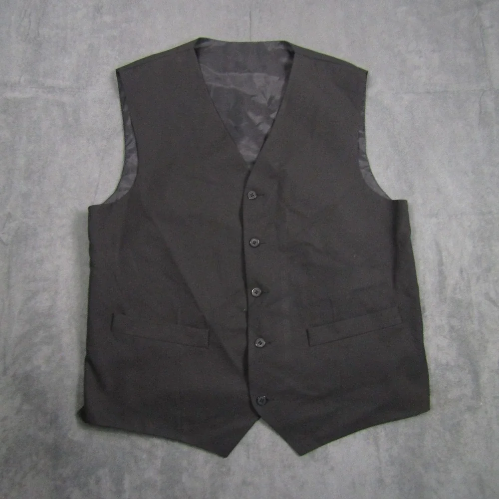 Formal Suit Vest Mens L Black Button Front Waistcoat Uniform Wedding